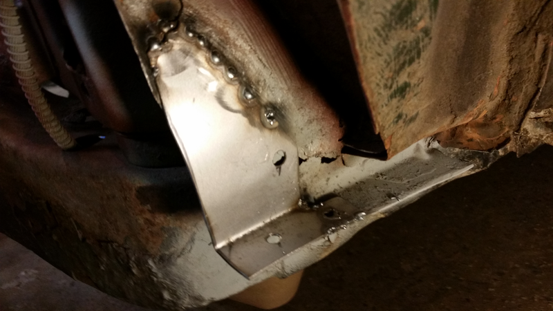 The lumpy painted-over undercoating on the frame makes it look awful. It’s actually in pretty good shape. Trust me. Oh, and pardon the awful lighting. It’s fun welding while also holding a drop light.